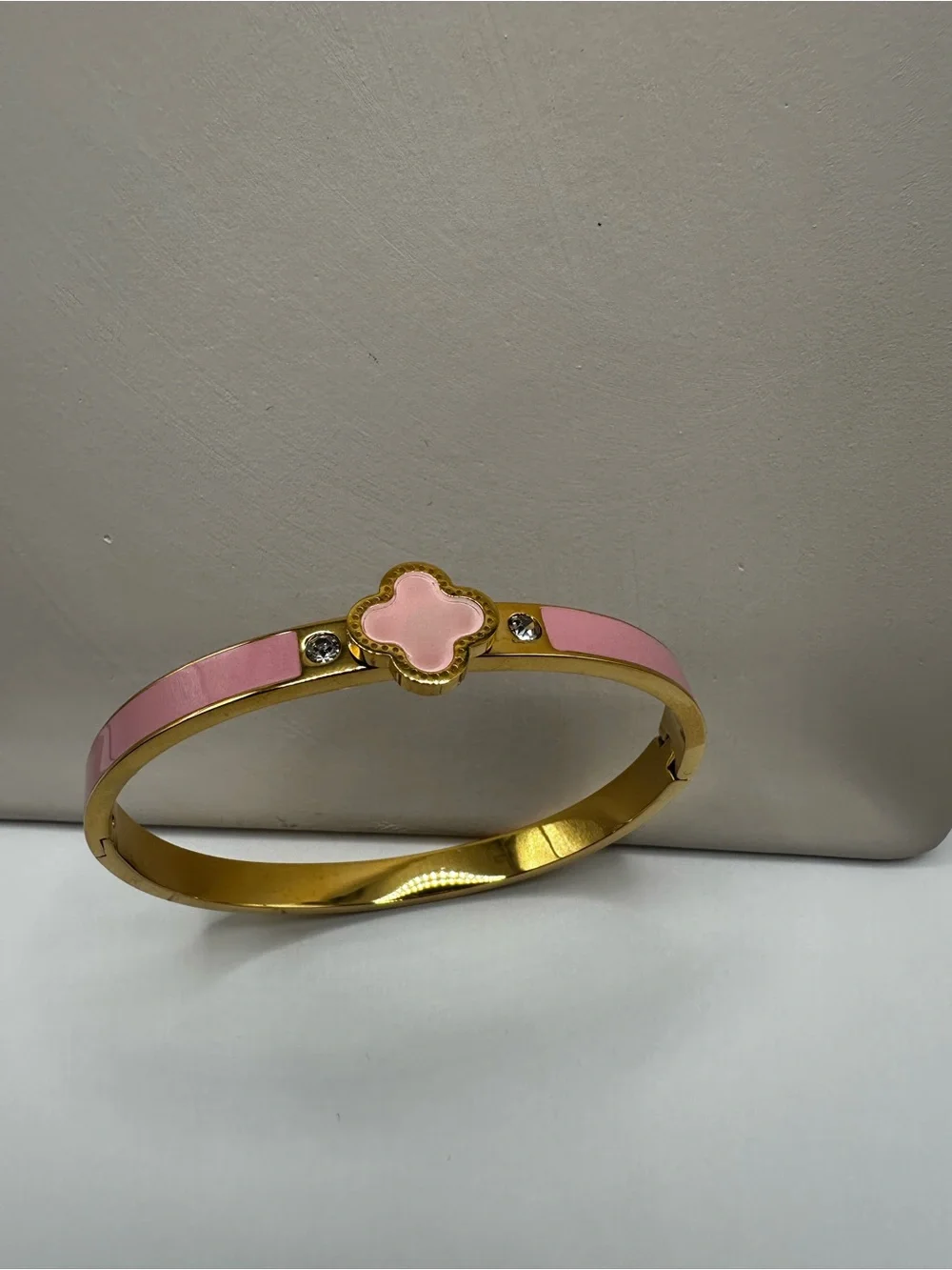 Gold Pink Clover Bangle Bracelet - Women Jewelry